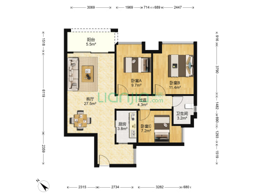 御豪华府 3室1厅1卫 85平方
