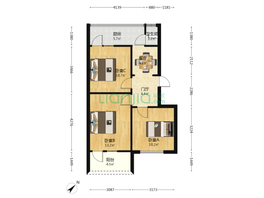 民院教工宿舍 3室1厅1卫 55平方