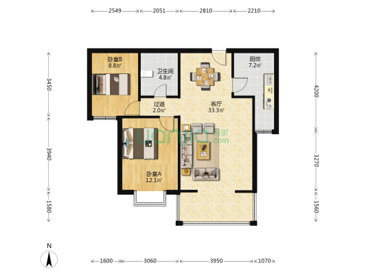 兰储家园 2室1厅1卫 95平方