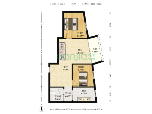 花园新街北 2室2厅2卫 84平方