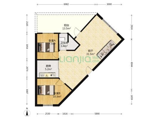 明星嘉苑 2室1厅1卫 53平方