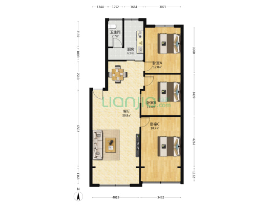 马王堆汽车汽配城 3室1厅1卫 110平方