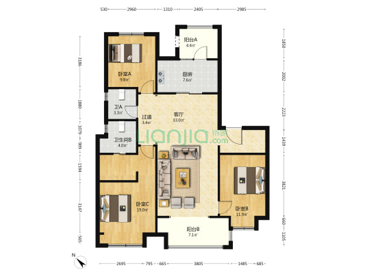 领地天府兰台锦园 3室1厅2卫 126平方