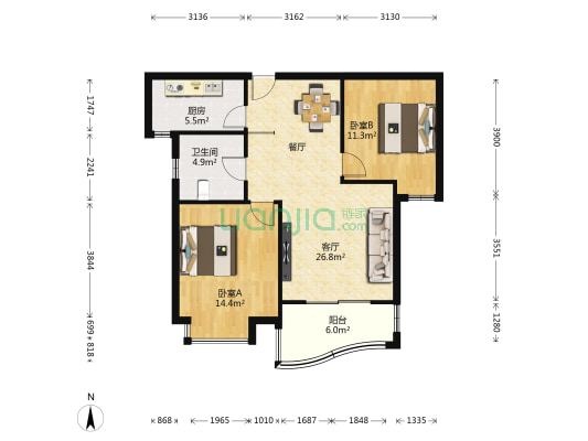 盛世豪园(一期) 2室1厅1卫 88平方