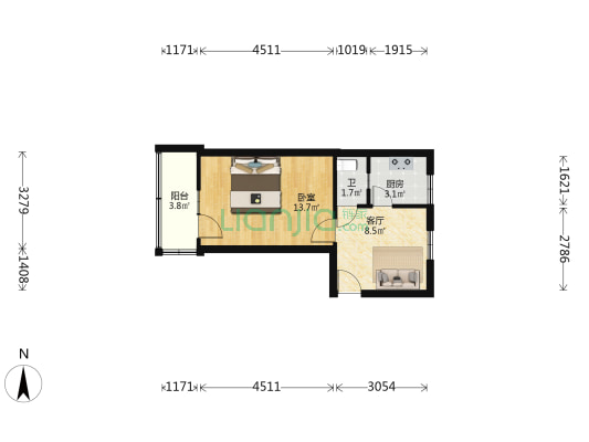 南阳路270号院 1室1厅1卫 38平方