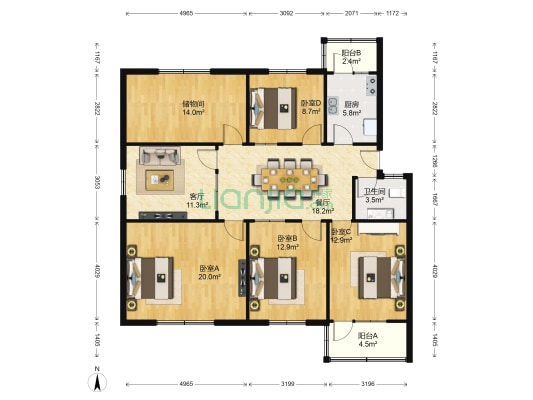 育英街 4室2厅1卫 140平方