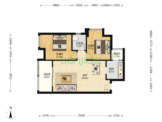 龙华二期A区 2室1厅1卫 74平方