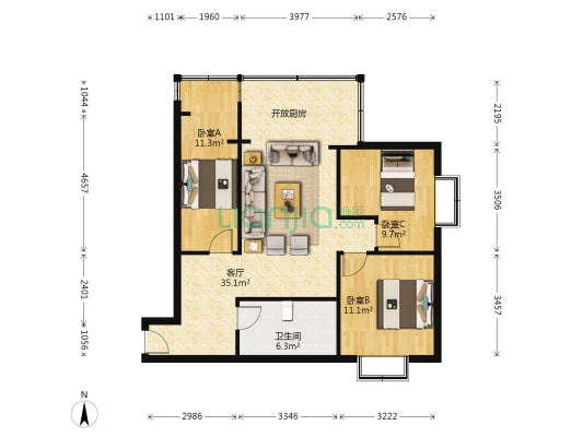 省纺织品进出口公司宿舍 3室1厅1卫 76平方