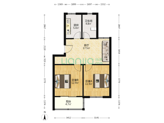 海桐小区 2室1厅1卫 71平方