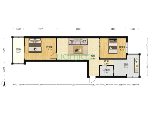 钢铁厂住宅楼 2室1厅1卫 67平方