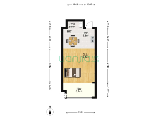 杭海大厦 1室0厅1卫 47平方
