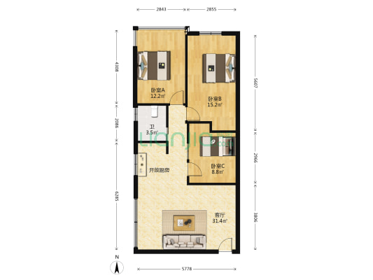 桃园一路 3室1厅1卫 87平方