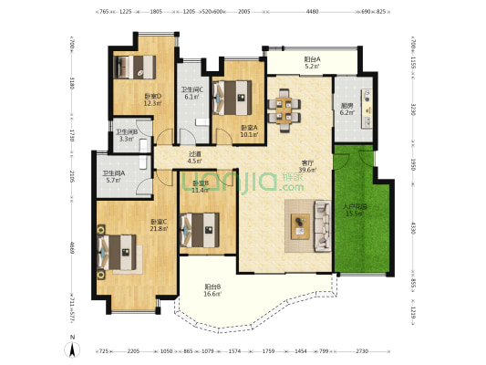 海晟苑 4室1厅3卫 174平方