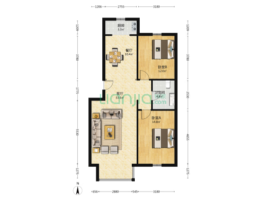 江畔小镇 2室2厅1卫 104平方