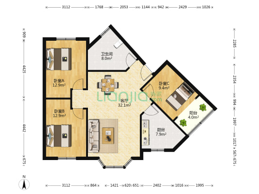 馨碧苑 3室1厅1卫 108平方