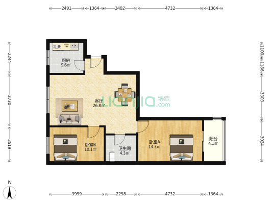 福旺花园 2室1厅1卫 83平方