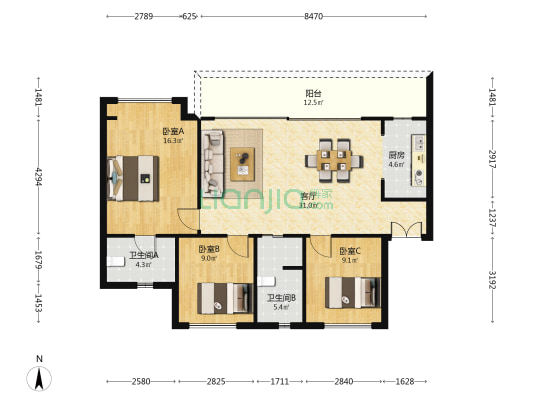 明信雲珑府 3室1厅2卫 115平方