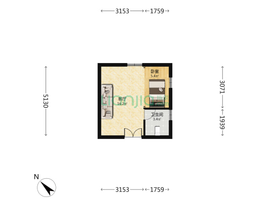 云南路48号 1室1厅1卫 33平方