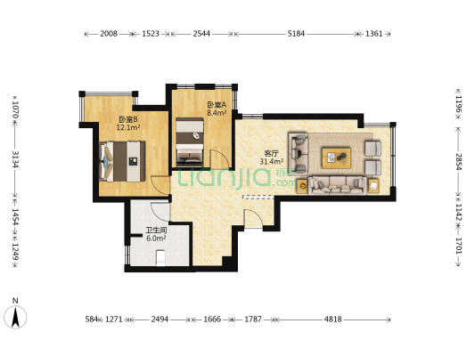 保利山渐青 2室1厅1卫 80平方