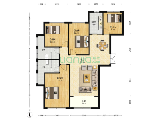 缇香美岸 4室1厅2卫 118平方