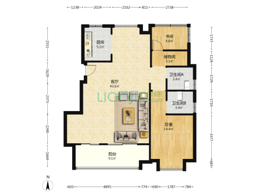 鼎建璟阳里 2室1厅2卫 110平方