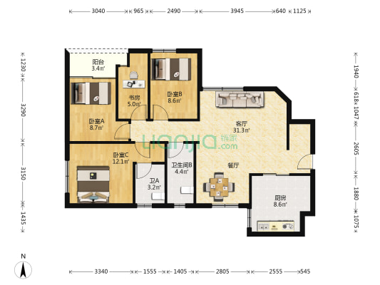 碧波楼 4室1厅2卫 105平方