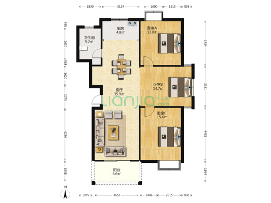 清华苑小区 3室1厅1卫 119平方