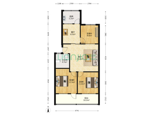 燃料公司 3室2厅1卫 88平方