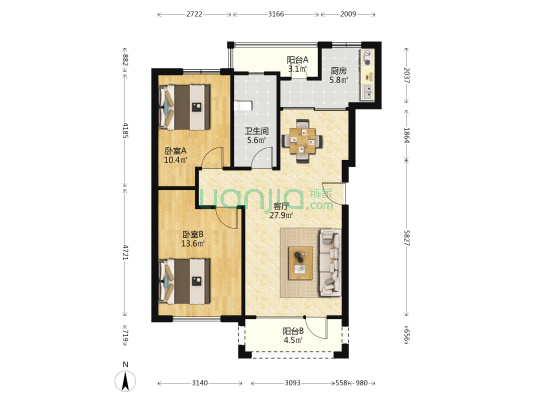 鑫兴紫韵小区 2室1厅1卫 91平方