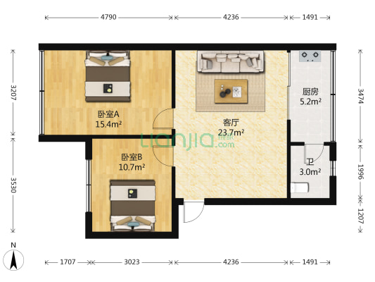 水井湾巷1号 2室1厅1卫 64平方