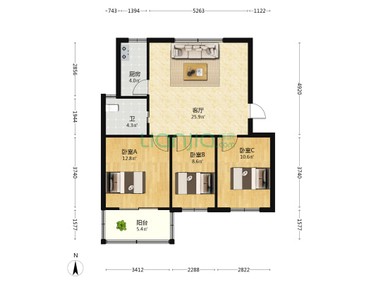 建安新村 3室1厅1卫 88平方
