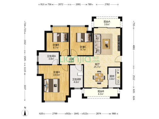 伟隆国际澜郡 3室1厅2卫 103平方
