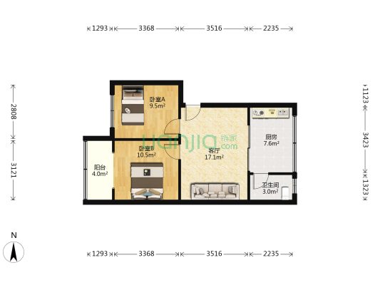 建设南街16号 2室1厅1卫 60平方