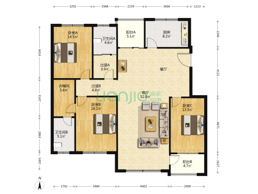 九龙华府 3室1厅2卫 167平方
