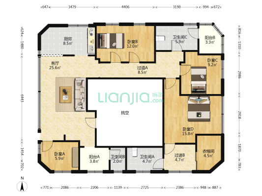 世贸花园 4室1厅3卫 170平方