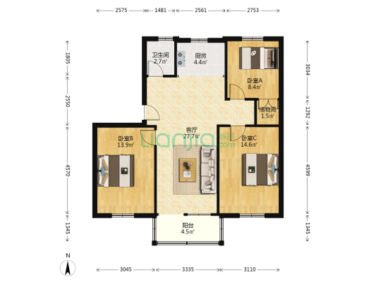 省政府宿舍 3室1厅1卫 98平方