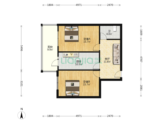 南美花园 2室1厅1卫 83平方
