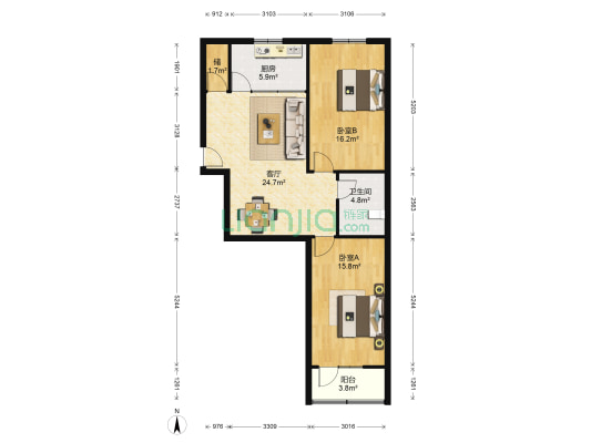 人武学校家属院 2室1厅1卫 87平方
