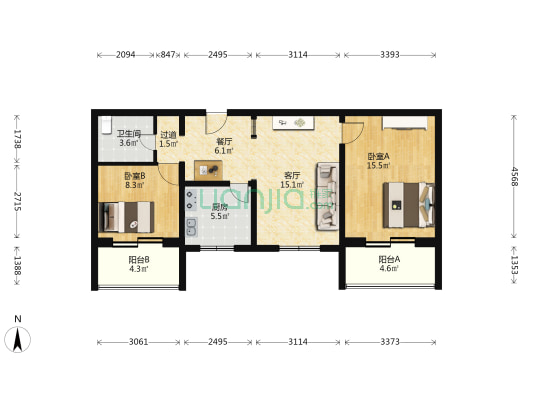 北小马厂3号院 2室2厅1卫 80平方