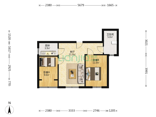 悦茂城 2室1厅1卫 81平方