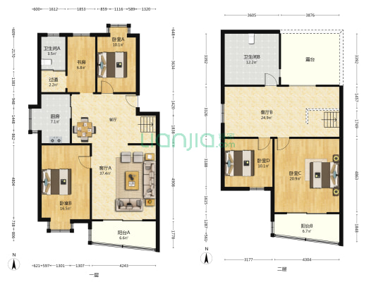 晨光苑北苑 5室2厅2卫 155平方
