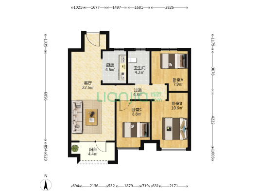 和达北岸悦璋 3室1厅1卫 96平方