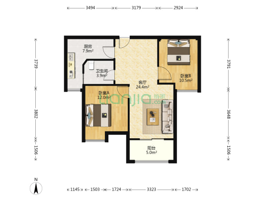 联发九都国际 2室1厅1卫 93平方