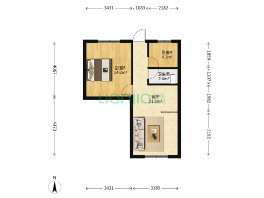 关上南路 2室1厅1卫 48平方