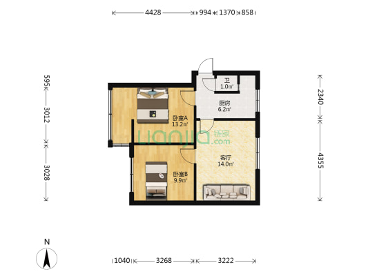 艳山路23号 2室1厅1卫 57平方