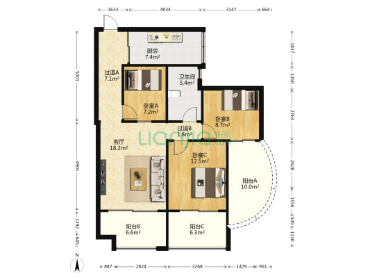 滨海·幸福里 3室1厅1卫 94平方