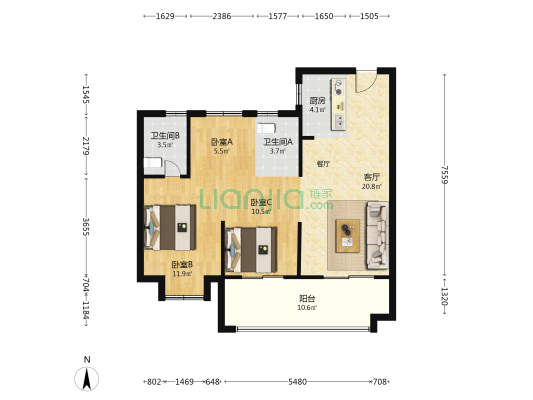 榕发栖湖郡 3室1厅2卫 89平方