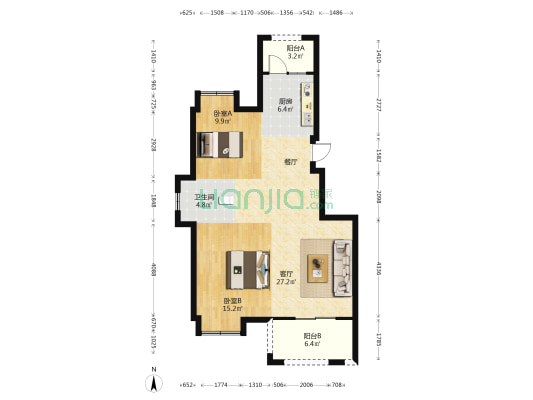 滨海香舍 2室1厅1卫 87平方