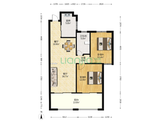 合成景园西区 2室2厅1卫 75平方