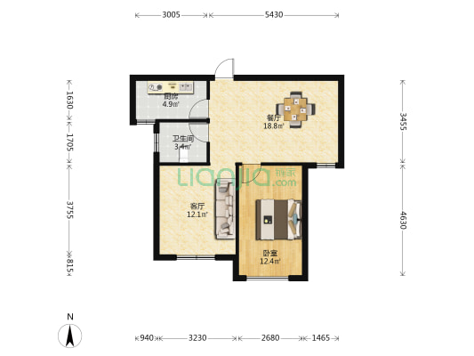 书香府第 1室2厅1卫 68平方